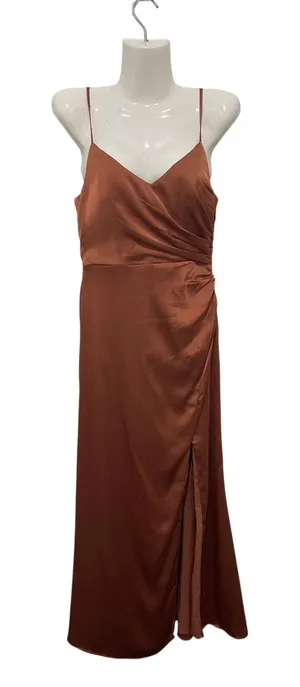 Birdy Gray Catherine Matte Satin Rust Dress SZ XS Bridesmaid Winter Formal Gown thumbnail 1