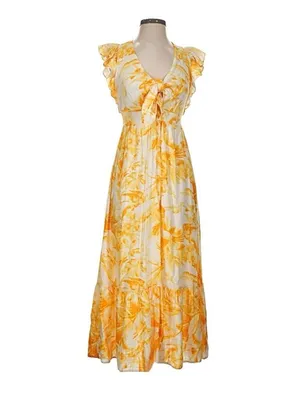 EXPRESS Floral Flutter Sleeve Tie Front Maxi Dress Small thumbnail 2
