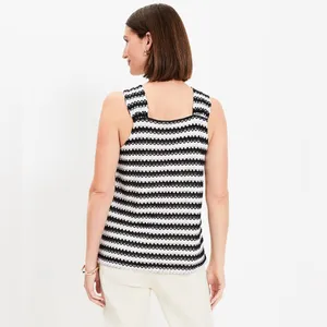 LOFT‎ Black and White Striped Crochet V-Neck Top Size Small thumbnail 5