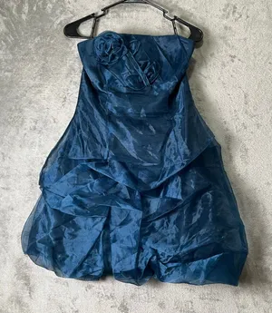 Jessica McClintock Gunne Sax Blue Strapless Rosette Bubble Hem Party Dress New thumbnail 1