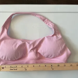 DFYNE Halter Neck Sports Bra Pink Seamless Ribbed Band Small Workout Gym Top thumbnail 5