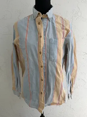 ZARA Striped Button-Down Shirt in Light Blue and Cream thumbnail 1