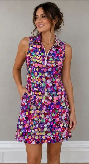 Sleeveless Multicolor Polka Dot Polo Dress thumbnail 1