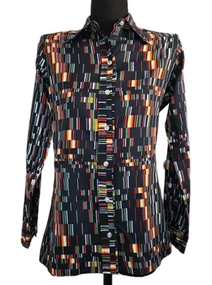 Vintage Wrangler Shirt Womens 32 Multicolor Geometric Button 70s Cowgirl Western thumbnail 1