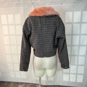 Urban outfitters Colette houndstooth pink fur collar jacket size small thumbnail 8