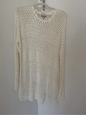Show Me Your MuMu White Crochet Long-Sleeve Swim Coverup thumbnail 3