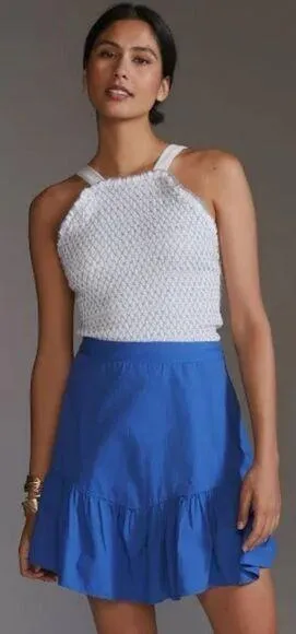 Maeve Anthropologie NWT Flounce Mini Skirt in Blue Size 6 thumbnail 1