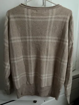 Cozy Plaid Crewneck Sweater - Beige / Cream Size S thumbnail 2