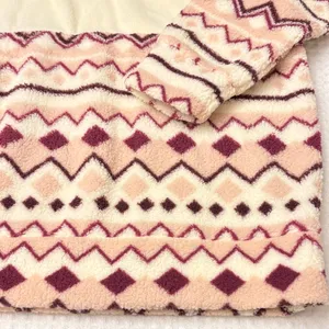 NEW! COMO VINTAGE Fleece Hoodie Sweatshirt Size L Ivory Pink Purple Geometric thumbnail 6