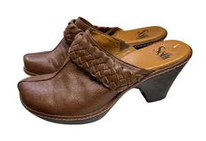 Sofft 7.5M Brown Leather Woven Clog Mule Braided Wedge Heel Boho Cottagecore 90s thumbnail 1