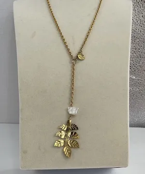 Vintage ZAG freshwater pearl etched leaf Y drop necklace. thumbnail 1