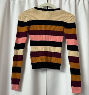 Cute Multicolor Striped Colorful Round Neck Slim Fit Sweater Size Medium thumbnail 2