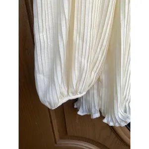 Topshop Boho Feminine Fairy Romantic Cream Pastel Pleated Sheer Neckline Blouse Size 8 thumbnail 14