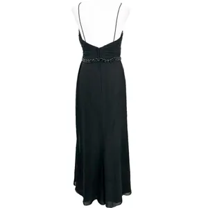 Lillian’s V Neck Faux Wrap Beaded Banding Waist Black Formal Dress Gown Size 6 thumbnail 14