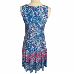 MSK Drop Waist Sleeveless Tiered Midi Dress Bright Blue Paisley, Medium‎ thumbnail 5