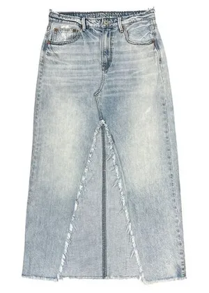 American Eagle 90s Maxi Skirt 4 Light Wash Distressed Denim Slit Grunge READ!‎ thumbnail 1
