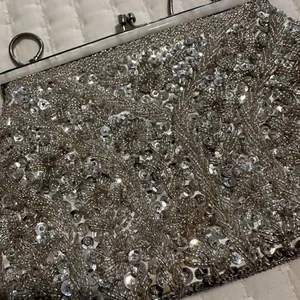 Women’s Beaded Bead Sequin Hand Bag Evening Purse Silver Tone - Needs TLC thumbnail 12