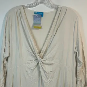 Fresh Produce Twist Front Dress XXL Vanilla Off-White 3/4 Sleeve Midi‎ Made USA thumbnail 4