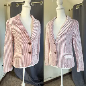 Cabi Captain's Seersucker Striped 2-Button Blazer Womens 10 Red White thumbnail 7
