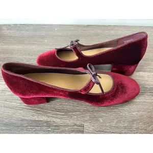 J. Crew Velvet bow tie–heeled Mary Janes in Vintage Burgundy Size 10 thumbnail 5