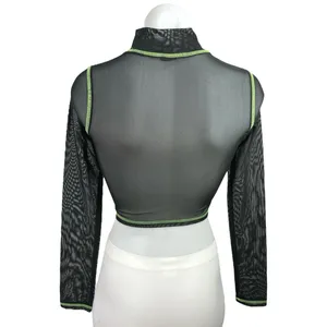 Urban Outfitters Womens Black Babygirl Rhinestone Mesh Long-Sleeve Crop Top XS thumbnail 2