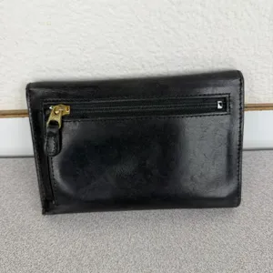 Vintage Coach Leather Wallet Black Tri Fold Snap Brass Cards Cash ID Classic thumbnail 2