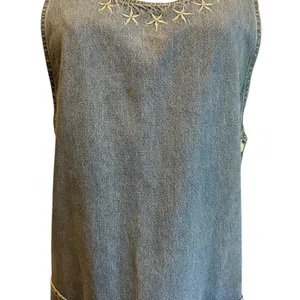 Denim Midi Dress VTG Embroidery Front Pockets Boho Western SZ M Carolina Bay thumbnail 3
