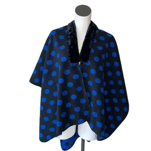 NWOT LOFT Sweater Poncho Cardigan Polka Dot With Faux Fur Trim Marino Wool thumbnail 2