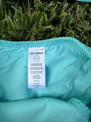 Good American Always Fits Crinkle Bikini Set Aqua Blue S NWT $120 thumbnail 5