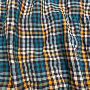 Womens Plaid Smocked Off Shoulder Top Teal Yellow White Black Short‎ Sleeve thumbnail 3