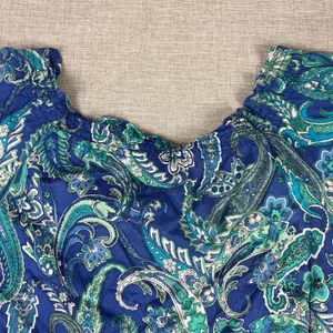 Lauren Ralph Lauren Blouse Womens M Blue‎ Off The Shoulder Ruffle Paisley thumbnail 9