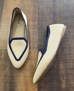 Birdies The Starling Woven Knit Loafer Flats Ivory Navy Trim Size 8 thumbnail 1