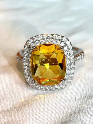 Brand New Silver Tone Fancy Giant Elongated Cushion Imitation Citrine Halo Style Engagement Ring In 7 thumbnail 2