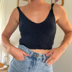 Black ribbed knit crop top #croptop #knitwear thumbnail 1