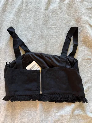 Princess Polly Black Fringe Cropped Tank Top thumbnail 3