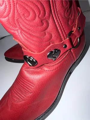 Masterson Boots Sz‎ 7.5M Red Leather Heart Harness Chain Western Cowgirl Concho thumbnail 7