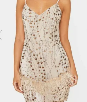 Prettylittlething Sequin Glitter Embellished Feather Trim Bodycon Dress thumbnail 3