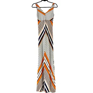 Windsor White Maxi Dress with Orange & Navy Stripes Sz S thumbnail 4