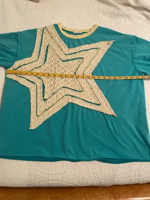 Boutique J. Her Oversized Teal Star Patchwork Short Sleeve Tee Size Small thumbnail 6
