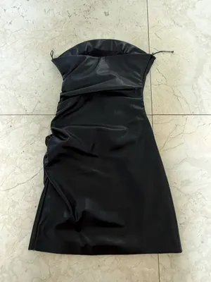 ZARA Black Faux Leather Dress Mini thumbnail 3