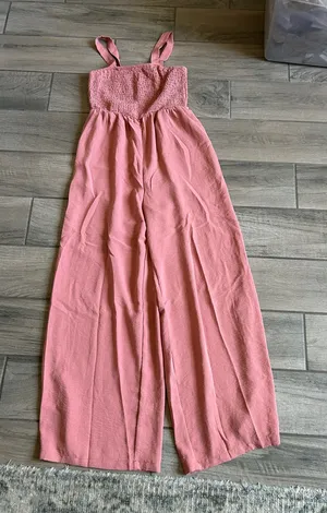 Smocked Strap Wide-Leg Jumpsuit - Pink thumbnail 1