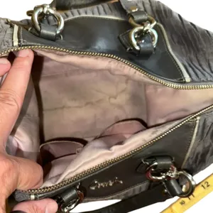 COACH • Ashley Gathered Sateen/Leather Grey Satchel Bag Purse • F20084 thumbnail 3