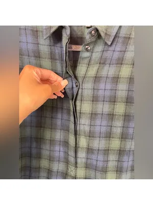 Madewell Navy and Green Plaid Flannel Mini Shirt Dress thumbnail 4