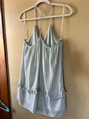 Gianni Bini Light Blue Pleated Mini Dress with Tassel Trim thumbnail 9