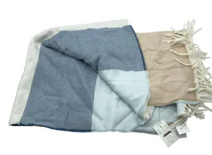 J.Crew Womens Classic Scarf Blue Brown Ivory 77"Lx25"W thumbnail 2