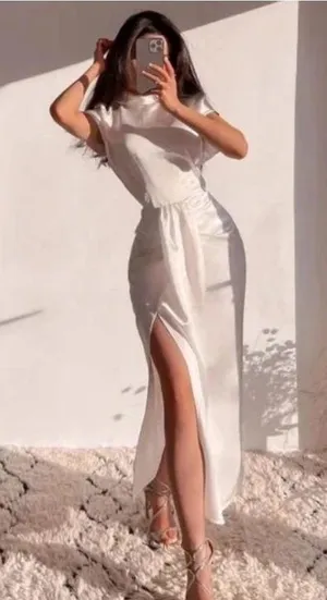 Zara Draped Satin Effect White Midi Skirt Size: XS thumbnail 1
