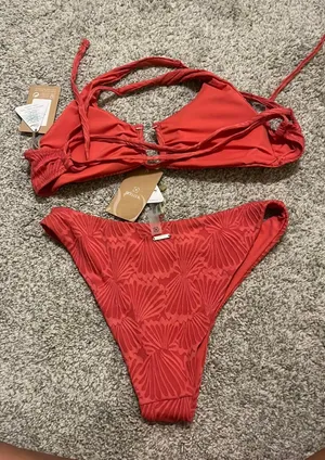Red Jacquard Bikini Set Size L thumbnail 2
