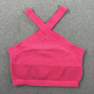 ZARA Women's Medium Pink Halter Crop Top Open Knit Criss Cross Sleeveless thumbnail 1