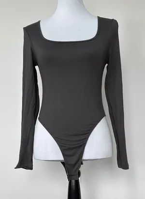 SHEIN Chic Charcoal Long Sleeve Bodysuit Sz XS‎ thumbnail 1