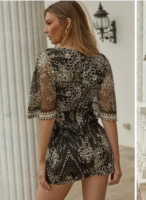 Here Comes The Sun Cape Sleeve Embellished Wrap Dress thumbnail 4